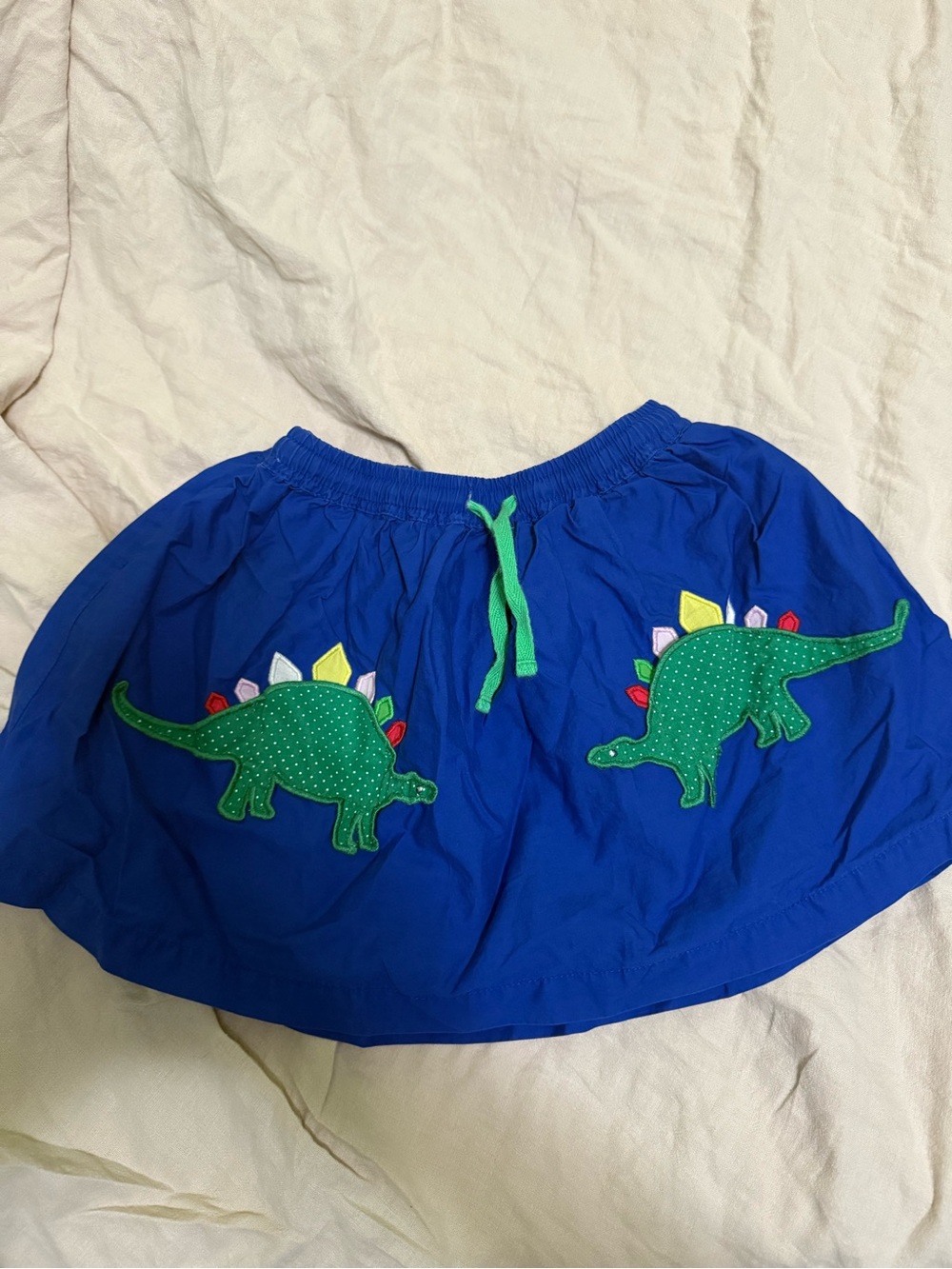 Mini Boden Royal Blue Skirt with Green Dinosaur Appliqués